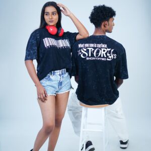 “Encrypted Barcode” Tie-Dye Oversized Tee (Black Marble)