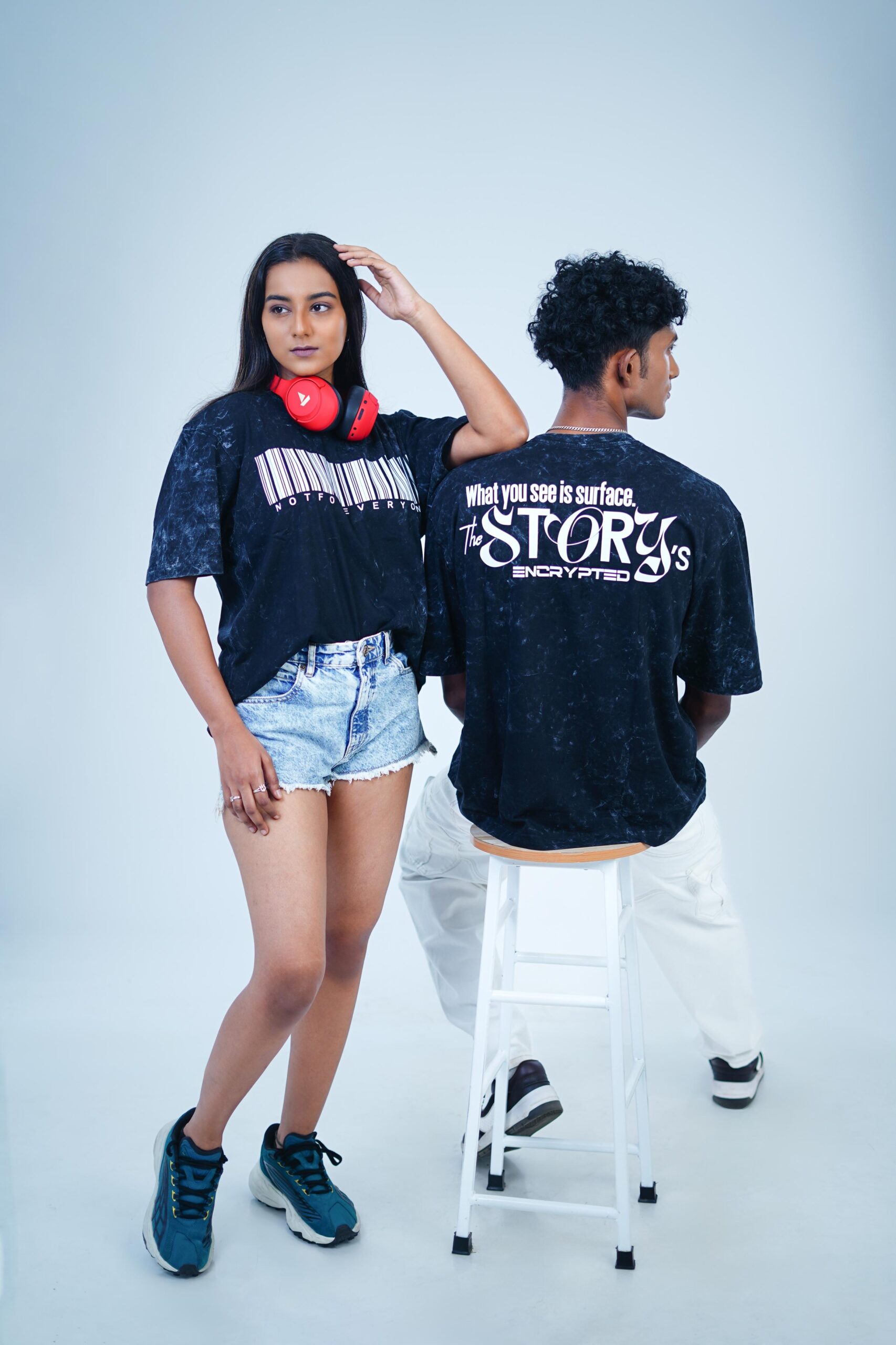 “Encrypted Barcode” Tie-Dye Oversized Tee (Black Marble)